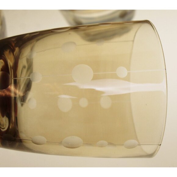 5 Lowball Amber gold Lusterware Etch Circle Glasses Drinking Polka Dot Drinkware - Picture 4 of 5